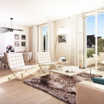 investissement locatif rentable-salon salle à manger meublé parquet baie vitrée ouverte sur terrasse