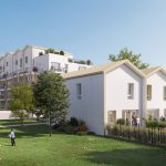 placement immobilier-résidence neuve jardins enfants qui jouent ciel bleu