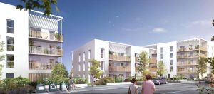 appartement loi pinel-résidence neuve rue arbres passants ciel bleu