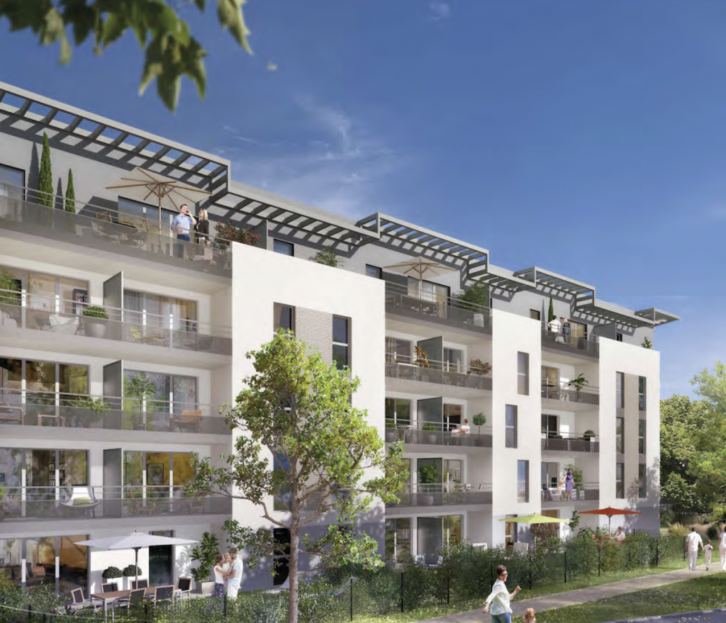 immo angers-résidence neuve balcons fleuris arbres ciel bleu