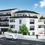 investissement immobilier-résidence neuve rue passants voitures ciel bleu