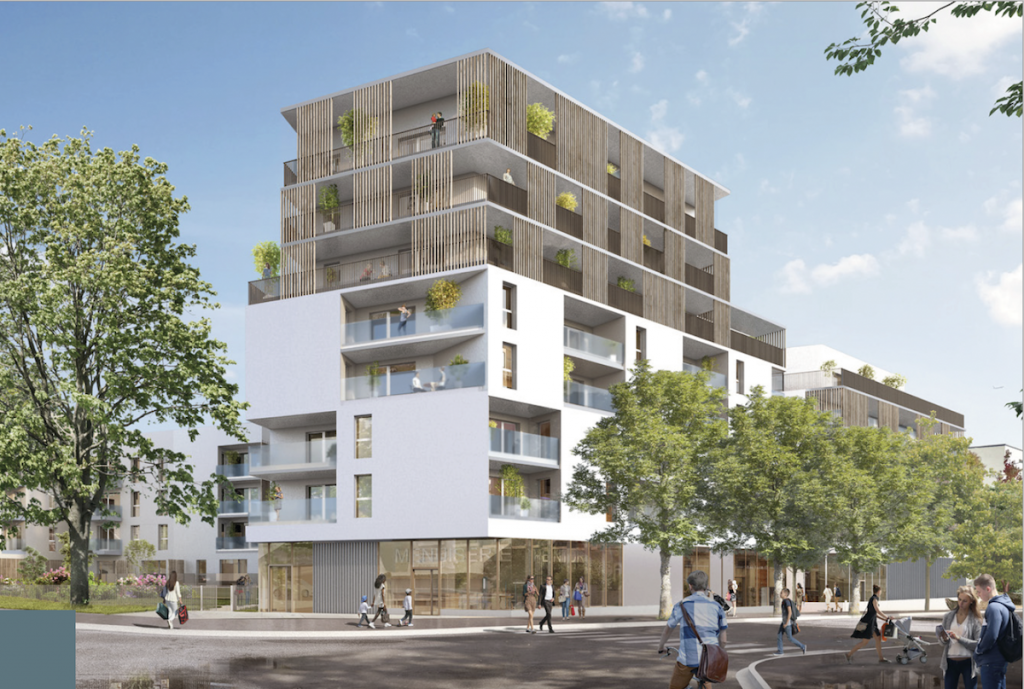 investissement locatif clé en main-résidence neuve rue arbres passants ciel bleu