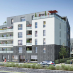 achat immobilier neuf nantes-résidence neuve rue passants voitures ciel bleu