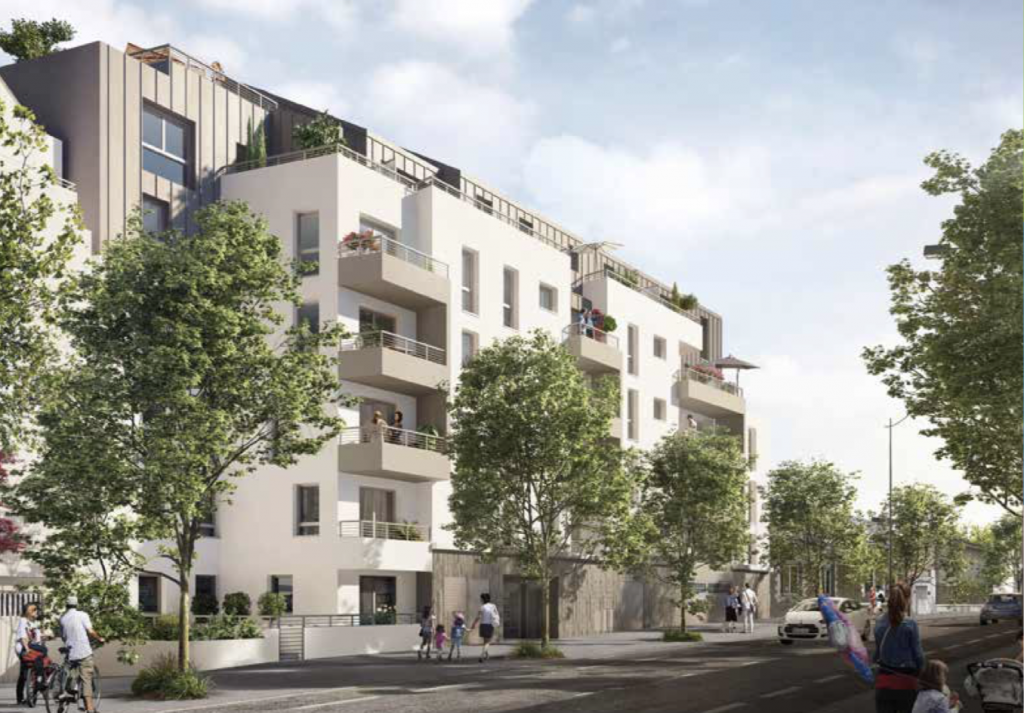 investir pinel-résidence neuve rue arbres passants voitures ciel nuageux