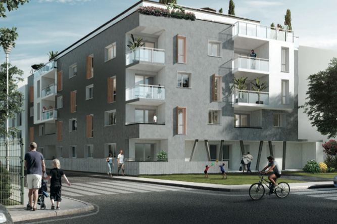 investisseur immobilier locatif-façade résidence neuve rue passants