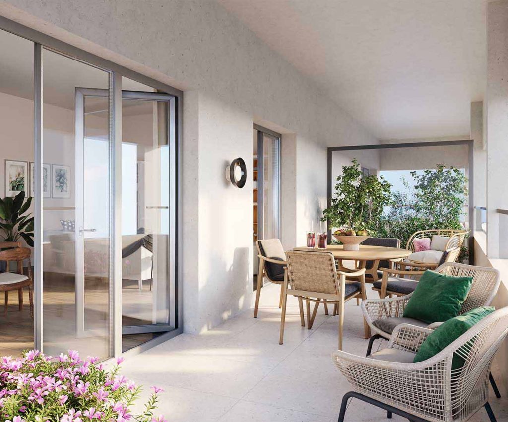 Investir à Rennes dans l'immobilier neuf avec une grande terrasse blanche pour réduire ses impôts