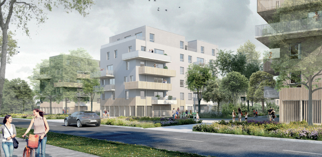 investissement immobilier nantes- résidence neuve rue passants ciel nuageux