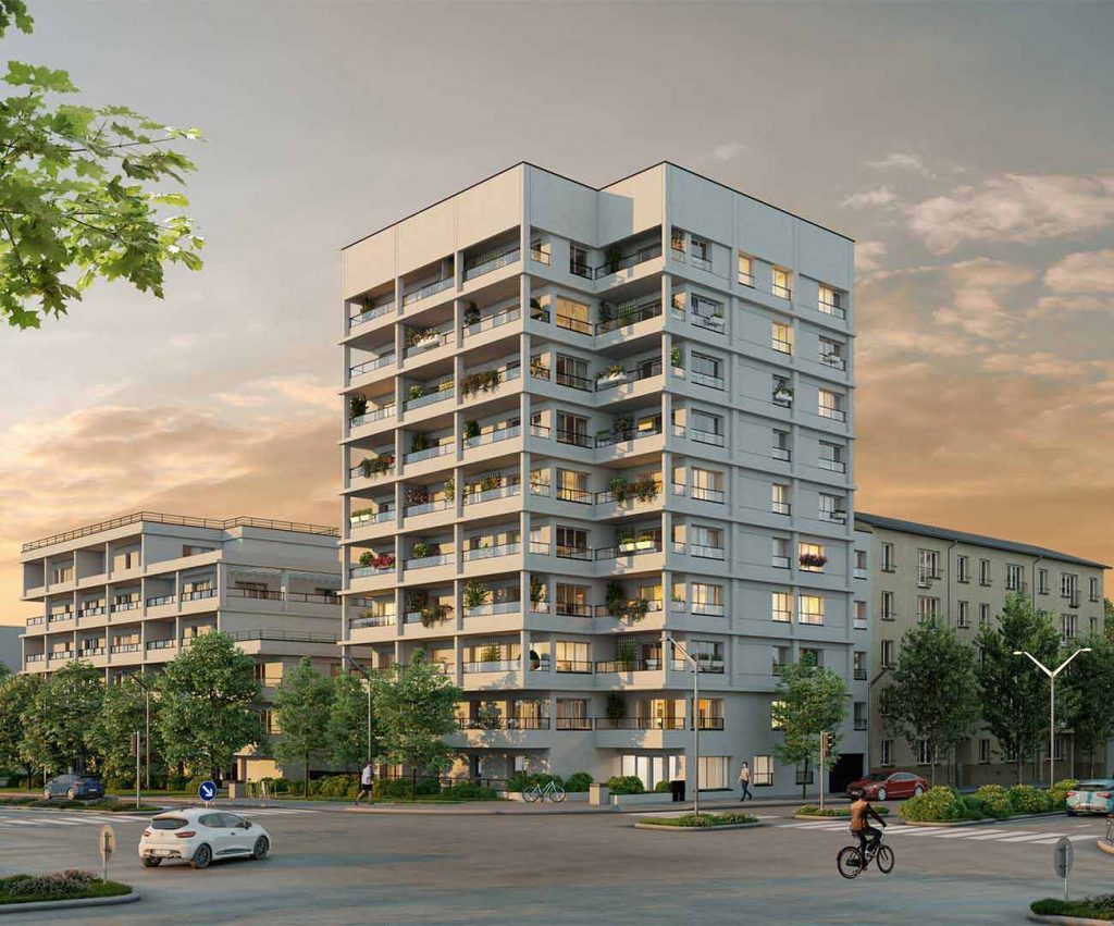 Programme immobilier neuf à Rennes avec cette immeuble blanc de neufs étages