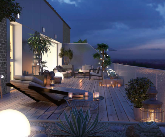 pinel nantes 2023-terrasse meublée dans résidence neuve à Nantes vue de nuit